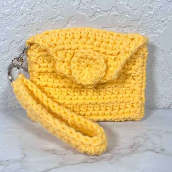 Hand Crafted Handbags - Yellow Crochet Mini Wristlet Clutch